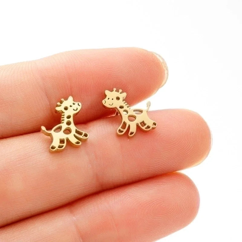 1 Pair Cute Giraffe Plating 304 Stainless Steel 18K Gold Plated Ear Studs