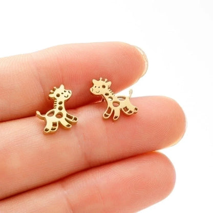 1 Pair Cute Giraffe Plating 304 Stainless Steel 18K Gold Plated Ear Studs