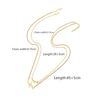 2 Pcs/set Gold Classic Fashion Initial Letter Copper Bead Stainless Steel Bracelet Women Necklace Suit