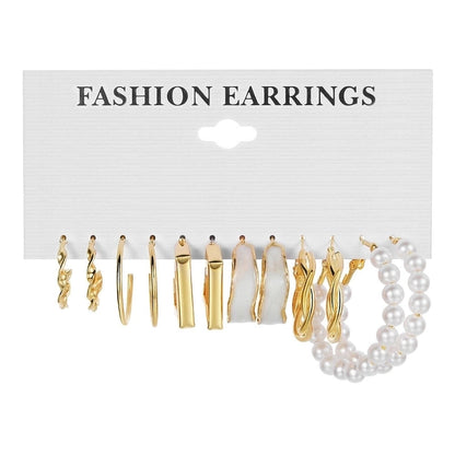 Retro Round Alloy Plating Artificial Pearls Women\'s Earrings Ear Studs 6-piece Set
