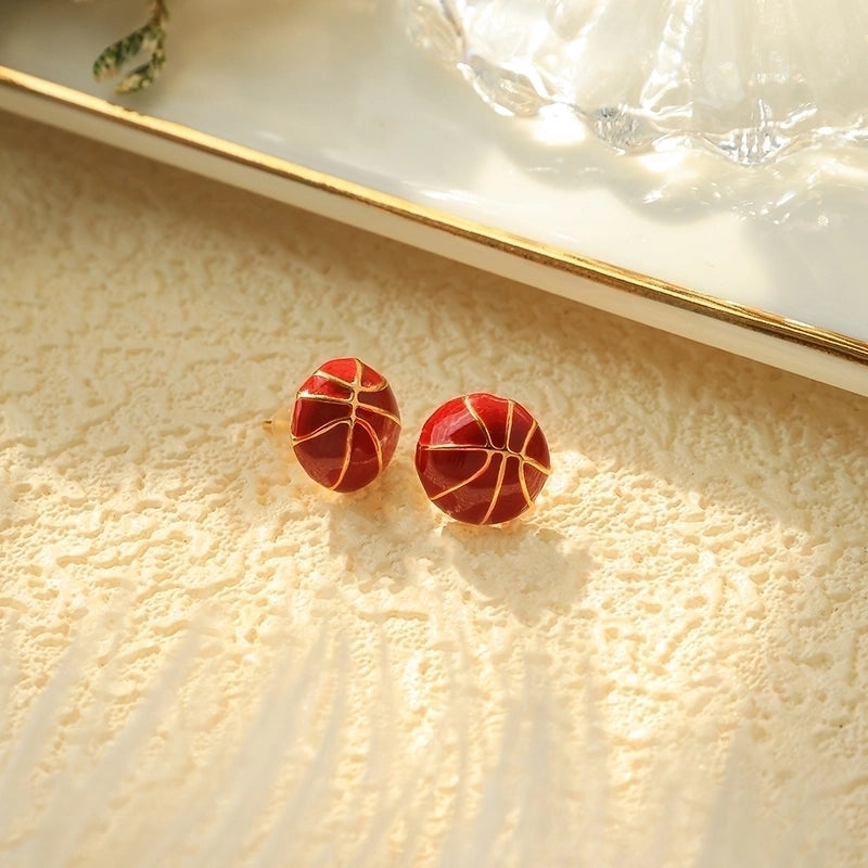 1 Pair Minimalist Sports Commute Basketball Football Enamel Plating 304 Stainless Steel 14K Gold Plated Ear Studs
