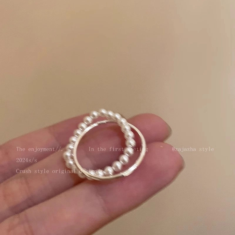 Minimalist Heart Shape Flower Bow Knot Copper Inlay Artificial Pearls Opal Zircon Rings