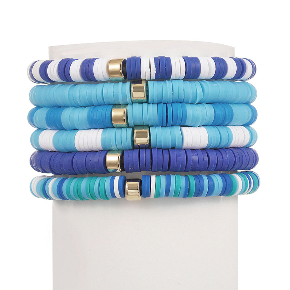 2 Sets Bohemian Colorful Soft Clay Bracelet Halloween Beaded Bracelet 6-piece Set