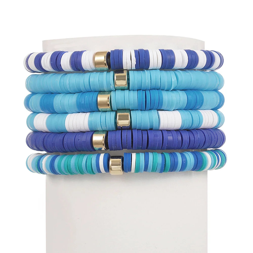 2 Sets Bohemian Colorful Soft Clay Bracelet Halloween Beaded Bracelet 6-piece Set