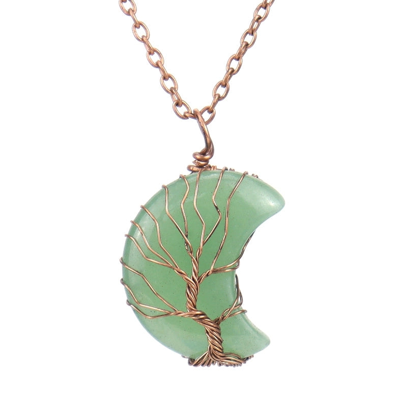 Minimalist Moon Tree Natural Stone Copper Pendant Necklace In Bulk
