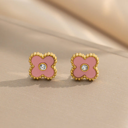 Moderate Luxury Four-leaf Clover Titanium Steel Stud Earrings