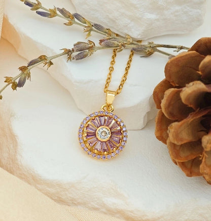 Sweet Minimalist Sun Heart Shape 304 Stainless Steel Copper Pendant Necklace Cable Chain