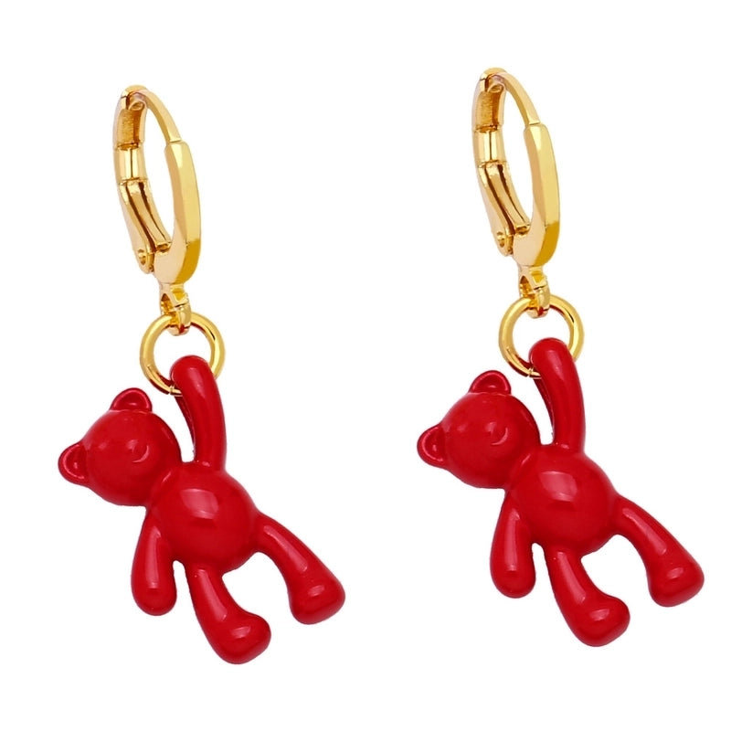 Bear Earrings Female European And American Personality Retro Candy Color Copper Earrings