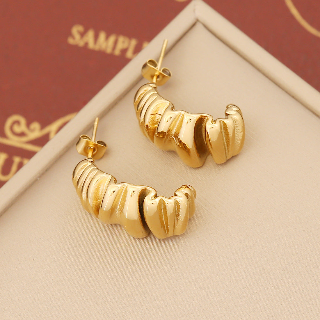 Expressive Round Stripe Triangle Geometric U-Shape Stainless Steel Electroplating Stud Earrings