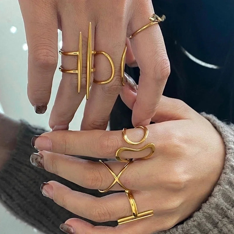 Minimalist Geometric 304 Stainless Steel 18K Gold Plated Rings