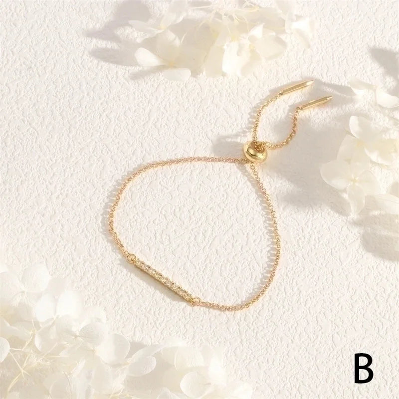 Copper 18K Gold Plated IG Style Minimalist Commute Geometric Rectangle Inlay Zircon Bracelets