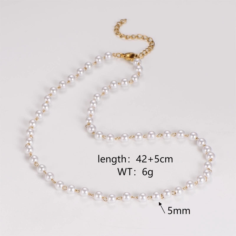 Casual Minimalist Classic Style Round 304 Stainless Steel Artificial Pearl Necklace