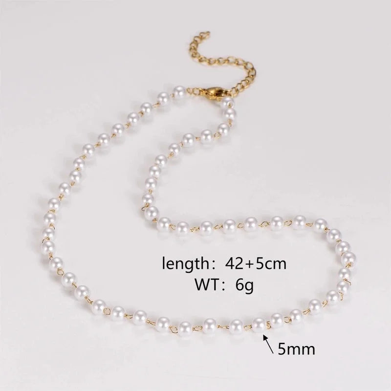 Casual Minimalist Classic Style Round 304 Stainless Steel Artificial Pearl Necklace