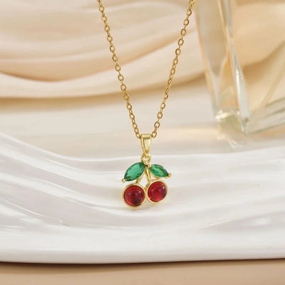 Minimalist Cherry Titanium Steel Plating Pendant Necklace