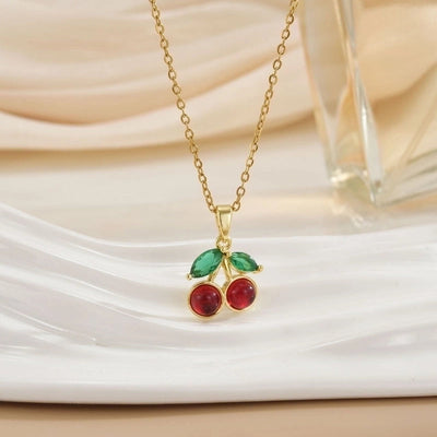 Minimalist Cherry Titanium Steel Plating Pendant Necklace