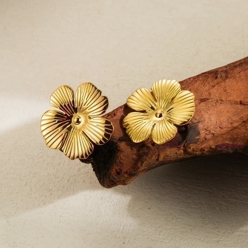 3 Pieces Classic Style Solid Color Flower Plating Inlay Stainless Steel Artificial Pearls 14K Gold Plated Drop Earrings