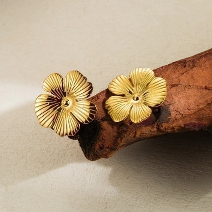 3 Pieces Classic Style Solid Color Flower Plating Inlay Stainless Steel Artificial Pearls 14K Gold Plated Drop Earrings