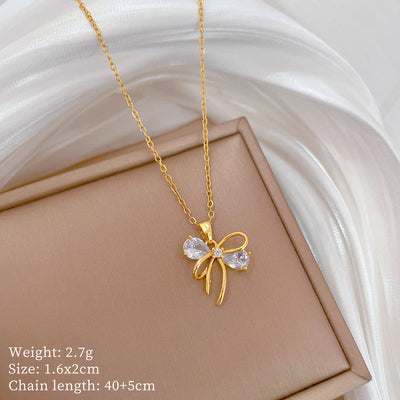 Minimalist Geometric Titanium Steel Diamond Inlay Necklaces