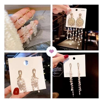 2 Pieces Elegant Star Tassel Heart Shape Inlay Alloy Artificial Pearls Rhinestones Glass Earrings