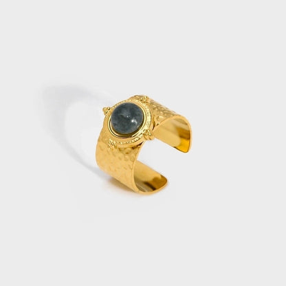 304 Stainless Steel 18K Gold Plated Modern Style Inlay Geometric Natural Stone Open Rings