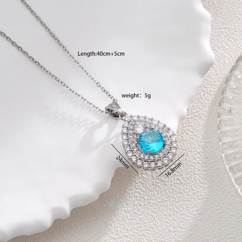 Glam Water Droplets 304 Stainless Steel Copper Zircon Inlay Pendant Necklace