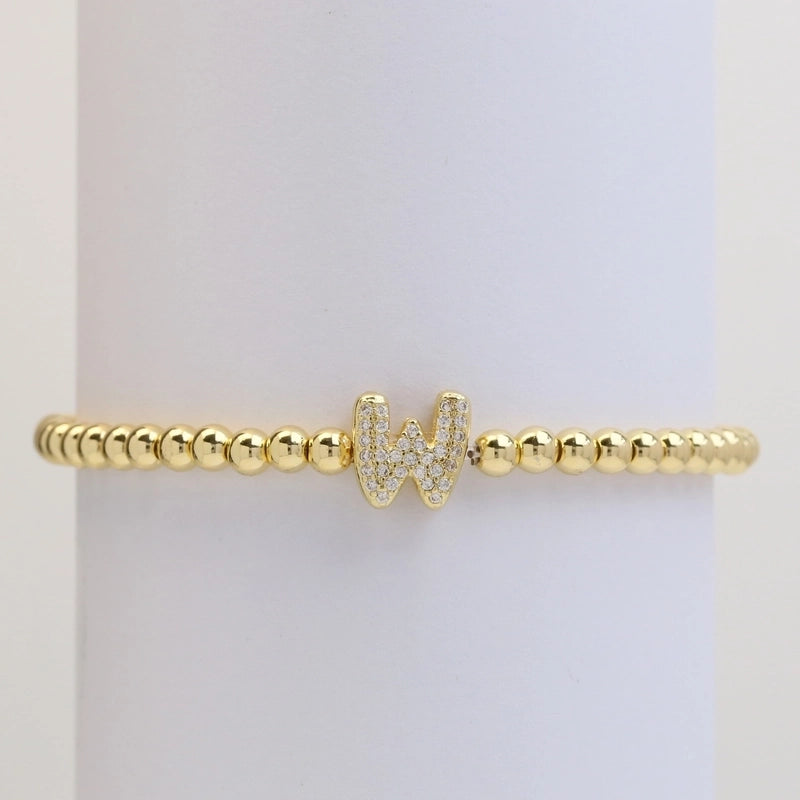 Xi Yin Hot Sale Brass Micro-Inlaid Bubble Balloon Diy26 English Letters Copper Bead Beaded Elastic Wire Bracelet