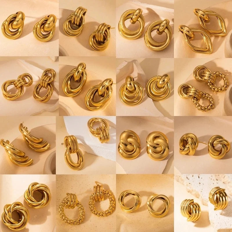 1 Pair Retro Minimalist Geometric Plating Titanium Steel Drop Earrings Ear Studs