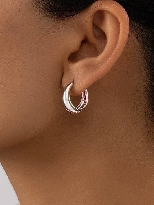 1 Pair Vintage Style Solid Color Stainless Steel Hoop Earrings