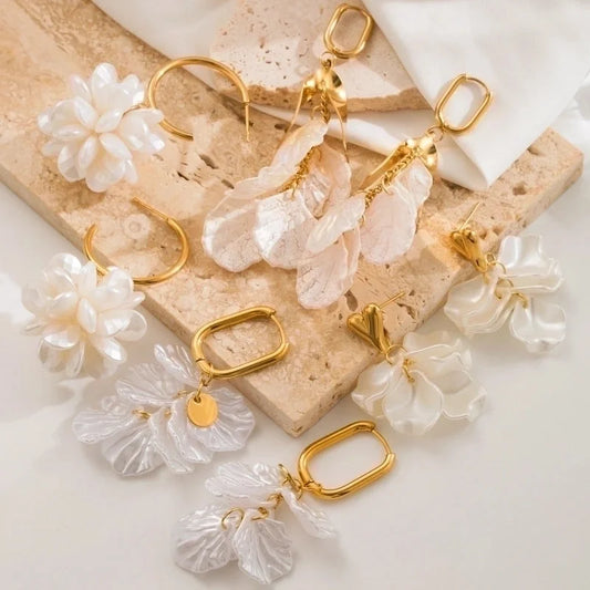 1 Pair Minimalist Heart Shape Petal Inlay 304 Stainless Steel Acrylic 18K Gold Plated Drop Earrings