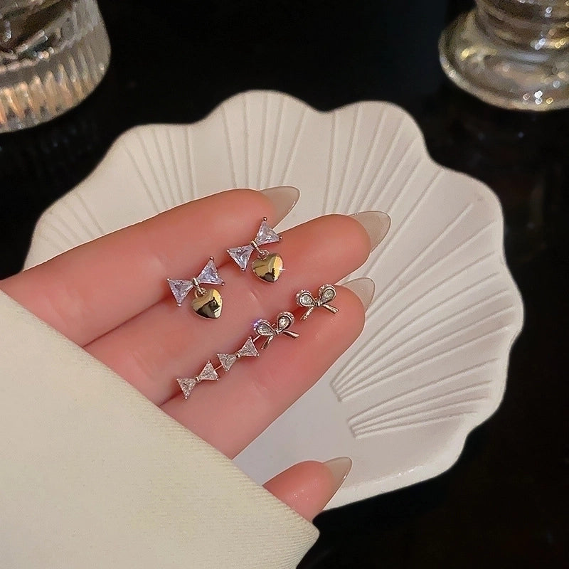 1 Set Minimalist Geometric Enamel Plating Inlay Copper Rhinestones Opal Shell Earrings