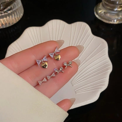 1 Set Minimalist Geometric Enamel Plating Inlay Copper Rhinestones Opal Shell Earrings