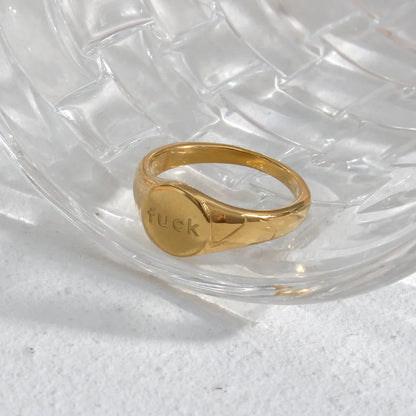 Minimalist Women Letter Number Text Stainless Steel 18K Gold Plated Rings