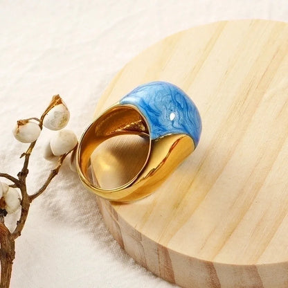 Ig Style Round Titanium Steel Enamel Plating 18k Gold Plated Rings