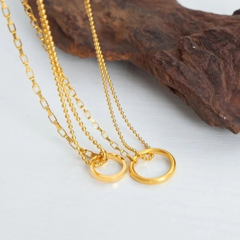 Minimalist Circle Titanium Steel 18K Gold Plated Plating Pendant Necklace