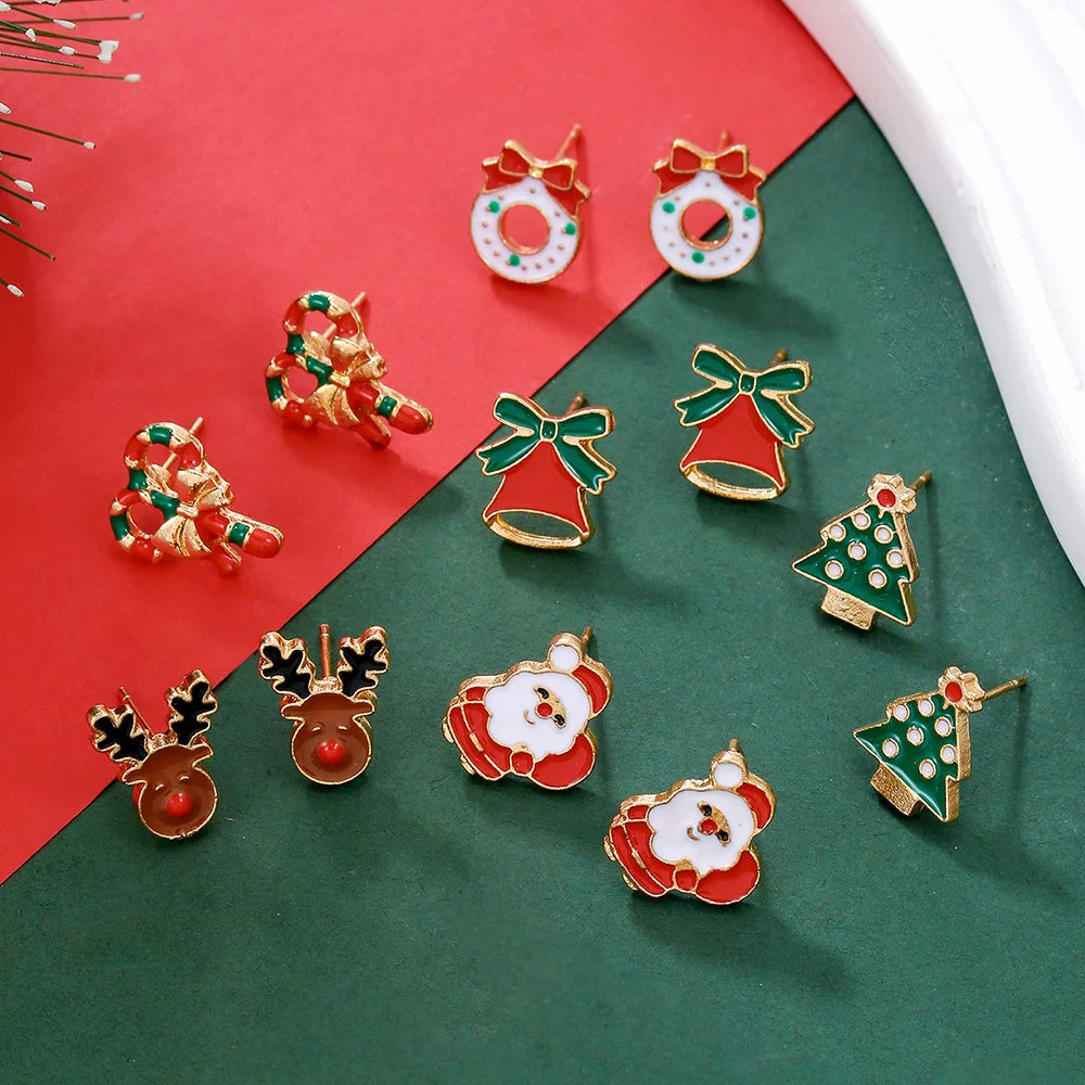 Christmas Earrings Red Bell Studs Candy Color Snowflake Studs Alloy Christmas Ear Accessories