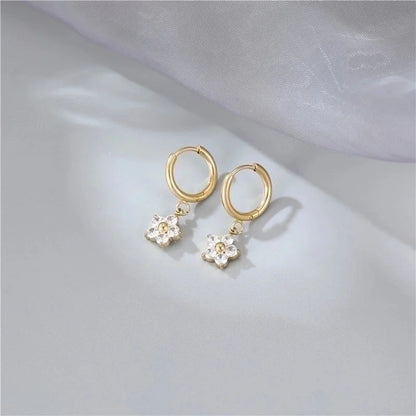 1 Pair Fashion Flower Plating Inlay 304 Stainless Steel Zircon Gold Plated Drop Earrings