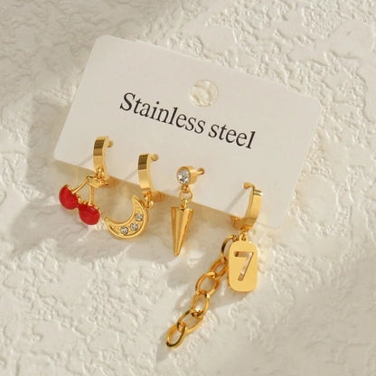 1 Set Minimalist Classic Style Heart Shape Inlay 304 Stainless Steel Rhinestones Drop Earrings