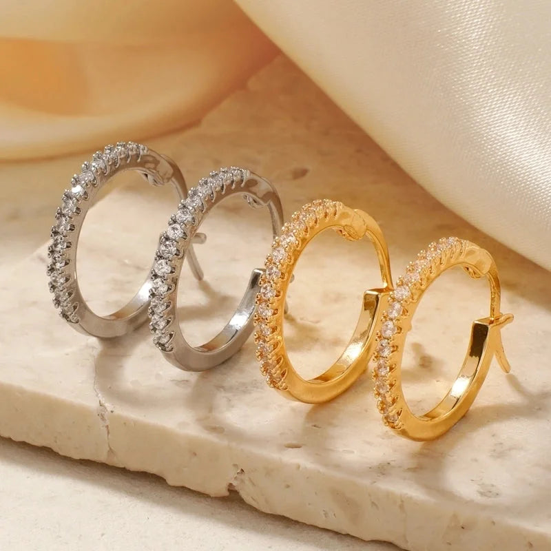 1 Pair Hip-Hop Minimalist Circle Plating Inlay Copper Zircon K Gold Plated Earrings