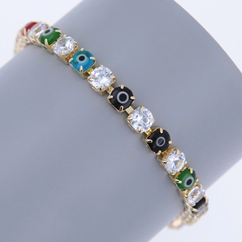 Glass Copper Tennis Chain 18K Gold Plated Inlay Devil's Eye Zircon Bracelets