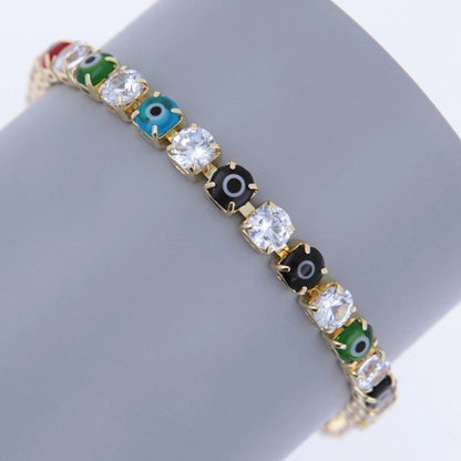 Glass Copper Tennis Chain 18K Gold Plated Inlay Devil's Eye Zircon Bracelets