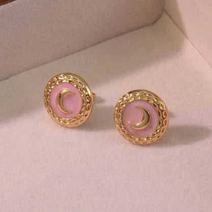 1 Pair Romantic Minimalist Classic Style Moon Plating 304 Stainless Steel Imitation Gold Ear Studs