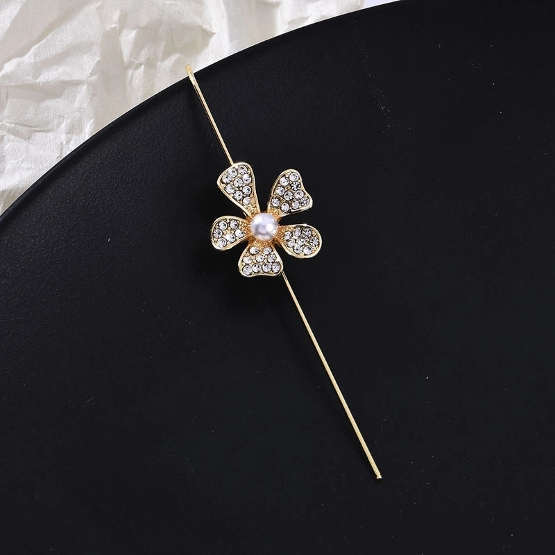 2 Pieces Trendy Zircon Ear Hook Piercing Ear Pin Female Net Red Personality Design Surrounding Ear Bone Clip Oblique Line Earrings