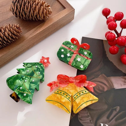 Christmas Cute Women's Christmas Tree Bow Knot Bell Acetic Acid Sheets Hair Claws