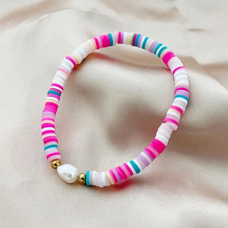 Vacation Color Block Solid Color Baroque Pearls Soft Clay Steel Ball Bracelets