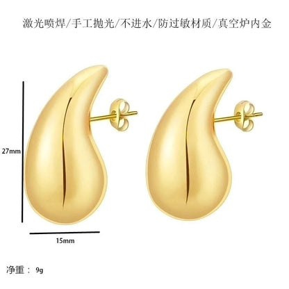 1 Pair Minimalist Water Droplets Plating Stainless Steel 18k Gold Plated Ear Studs