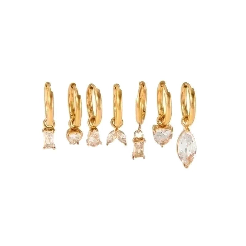 1 Pair Vintage Style Water Droplets Heart Shape Rectangle Polishing Plating Inlay 304 Stainless Steel Zircon Drop Earrings