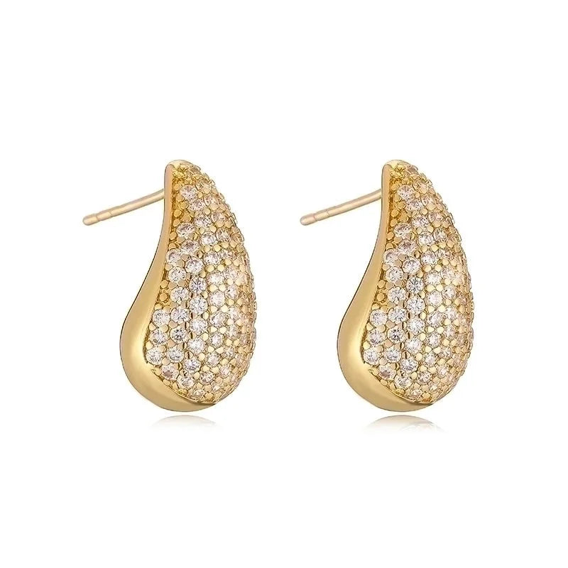 1 Pair Ig Style Casual Minimalist Water Droplets Plating Inlay Copper Zircon 18k Gold Plated Ear Studs
