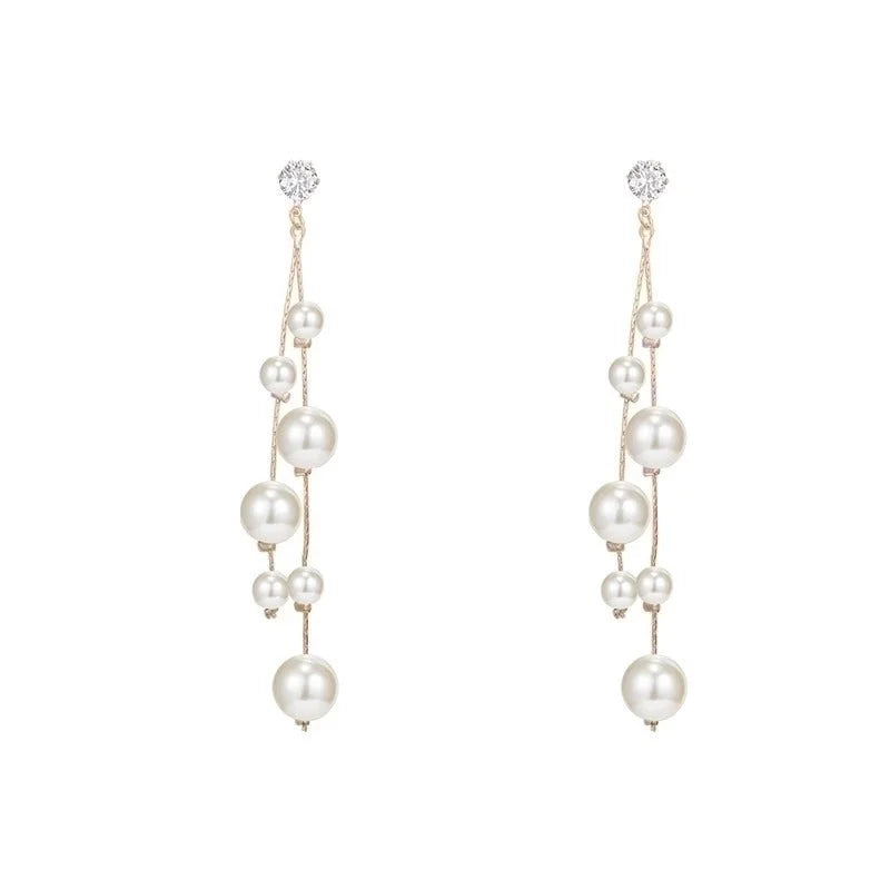 1 Pair Minimalist Round Inlay Alloy Pearl Zircon Drop Earrings
