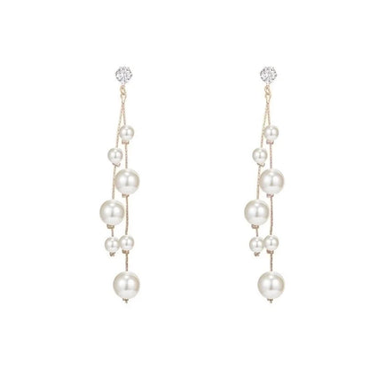 1 Pair Minimalist Round Inlay Alloy Pearl Zircon Drop Earrings