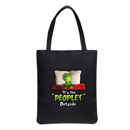 Christmas Peripheral Festival Handbag Canvas Bag Grinch Christmas Monster Printed Canvas Bag Book Bag